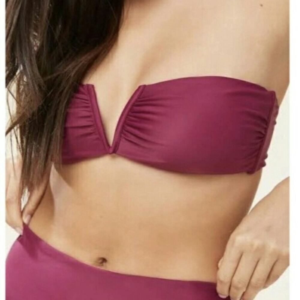 Andie The Scala Padded Bandeau Bikini Top Strapless Plum L New